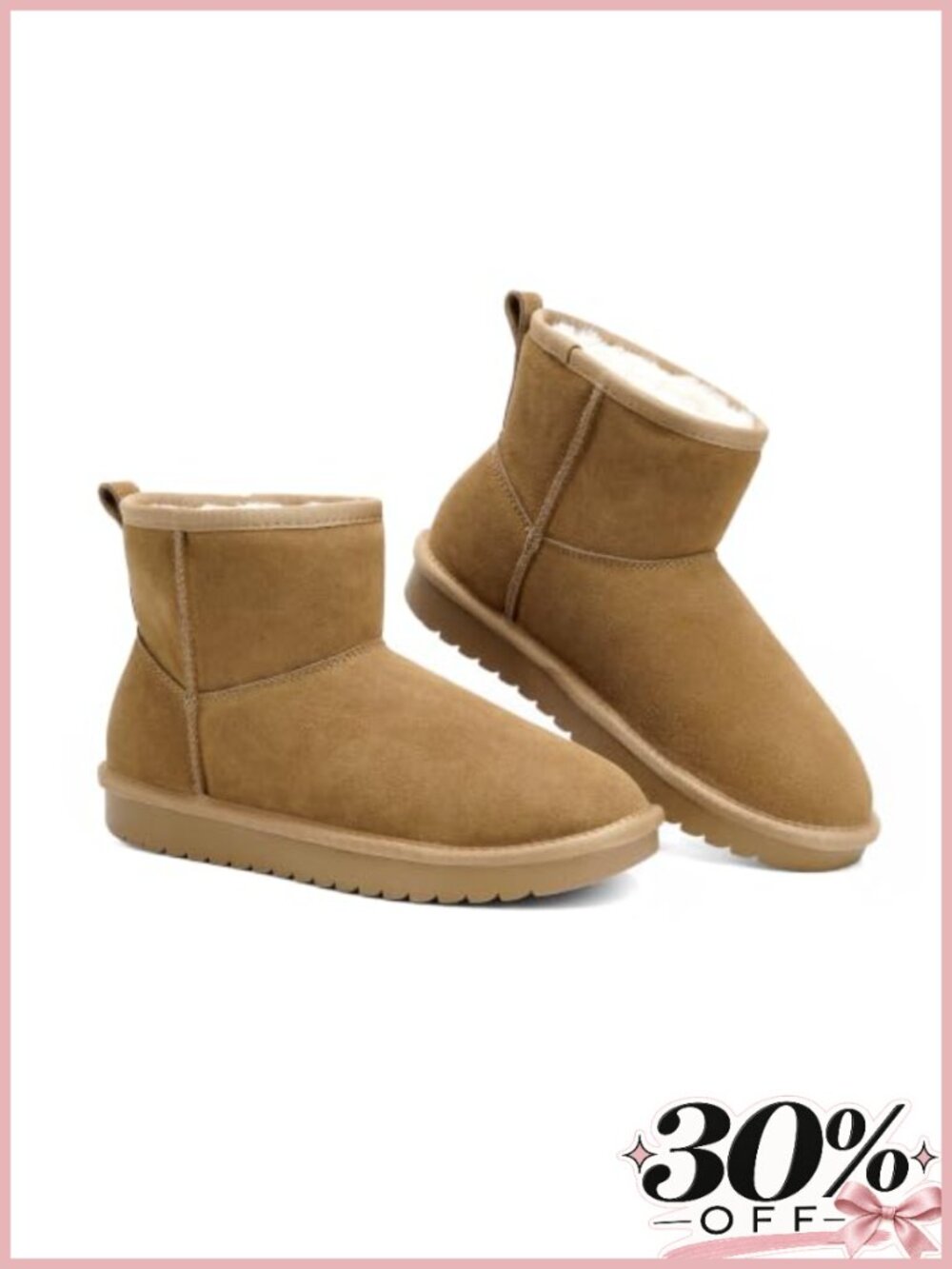 Genuine Suede Leather Ankle Boots Faux Fur Lined Pull-On Winter Booties